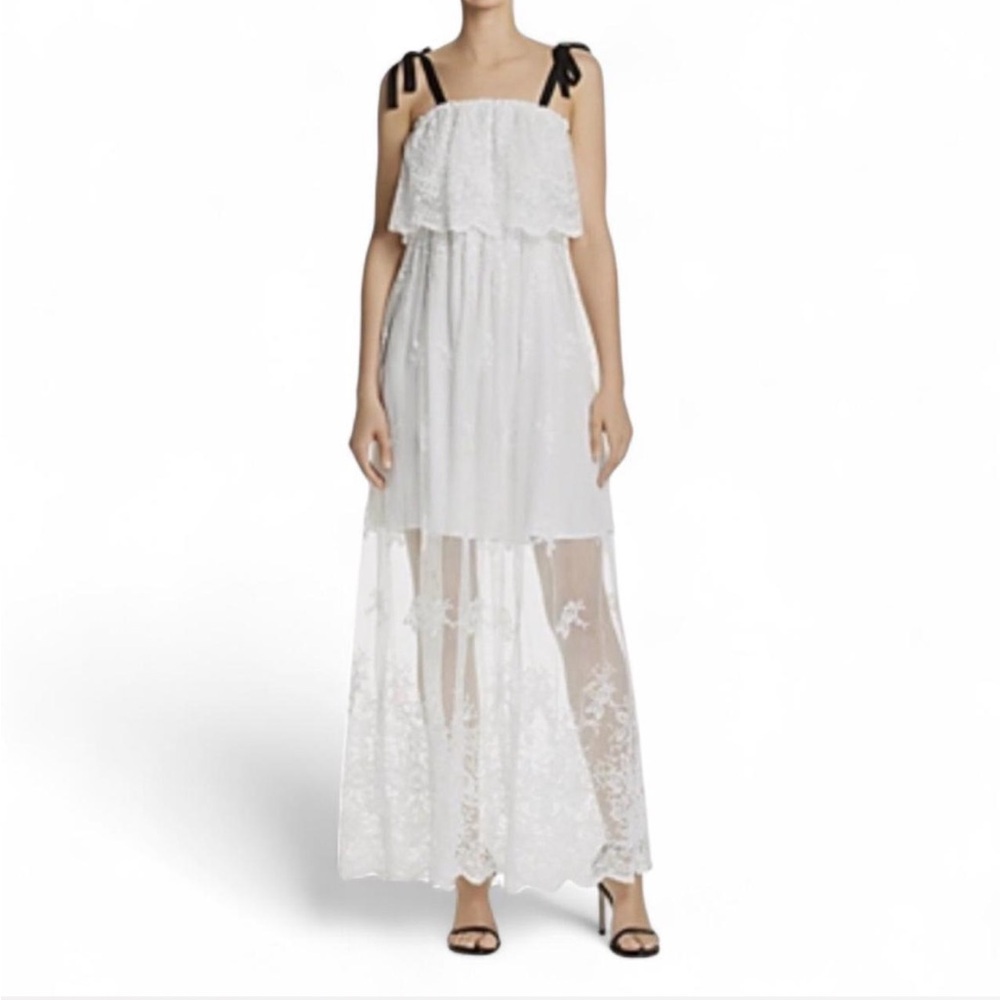 AQUA Embroidered Lace Maxi Dress Ivory Boho Romantic Size S
